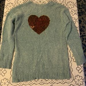 POOF GIRL Girls Blue Sequence Heart Knit Sweater Size Large